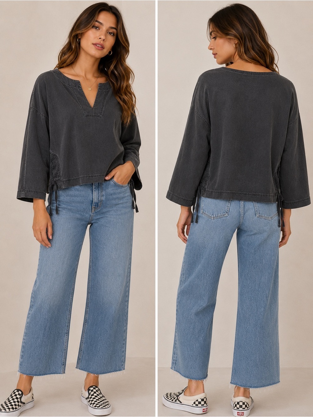 Madewell Denim Side-Lace Top in Sloan Black XXS